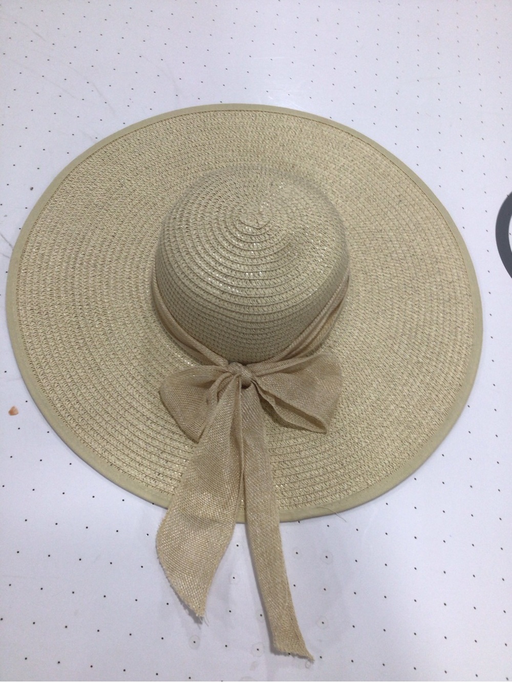 Wide Brim Straw Sun Hat with Bow - Beige